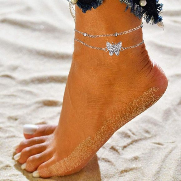 Women's Silver Butterfly Anklet - Picture 3 of 15